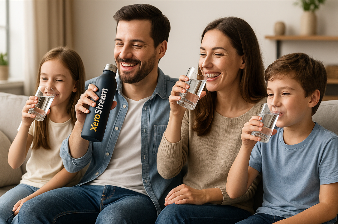Happy family enjoying pure XeroStream water together